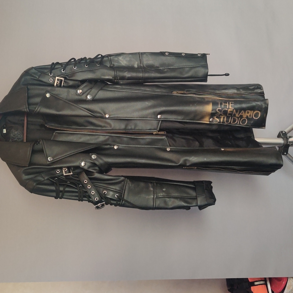 Men's Leather Biker Trench Coat